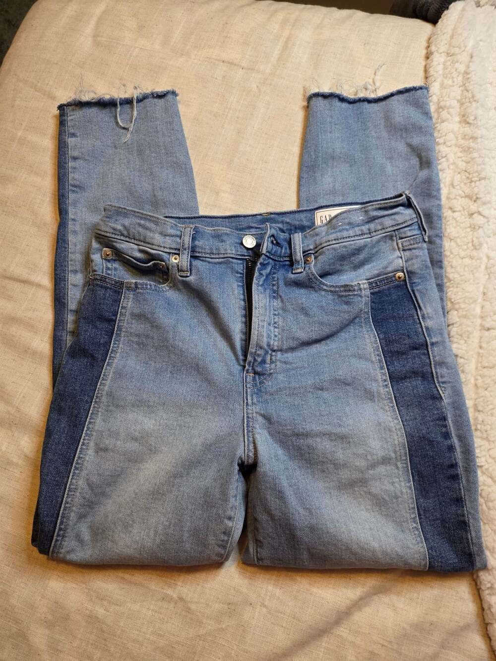 Gap High Rise Colorblock Skinny Raw Hem Jeans
